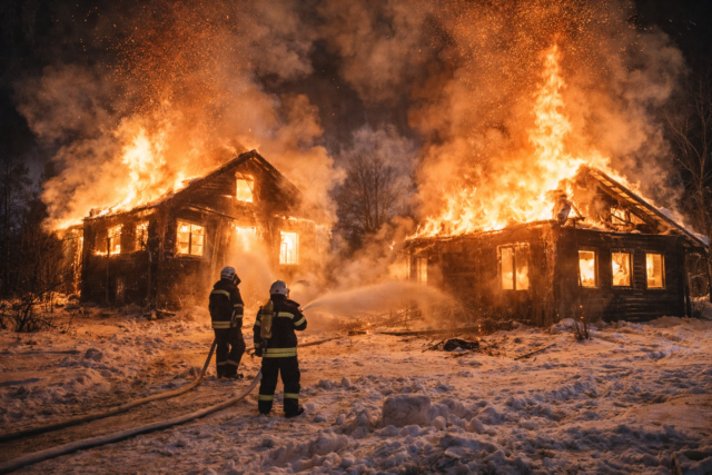 Пожар частные дома горят