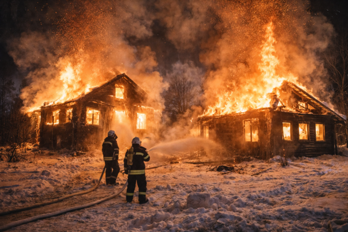 Пожар частные дома горят